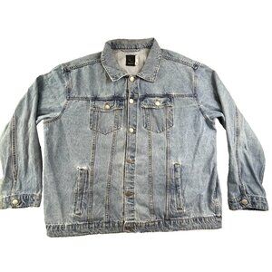 Denim Trucker Jacket Women XXL Blue Light Wash Button Up Casual Y2K Streetwear